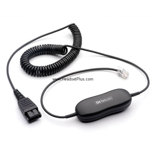Coiled headset cord with a quick disconnect plug at one end, a modular phone plug at the other and an inline module