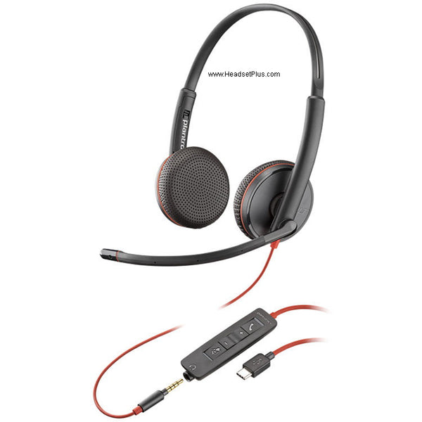 Plantronics C3225 Blackwire Stereo USB-C Headset, 3.5mm MS Skype