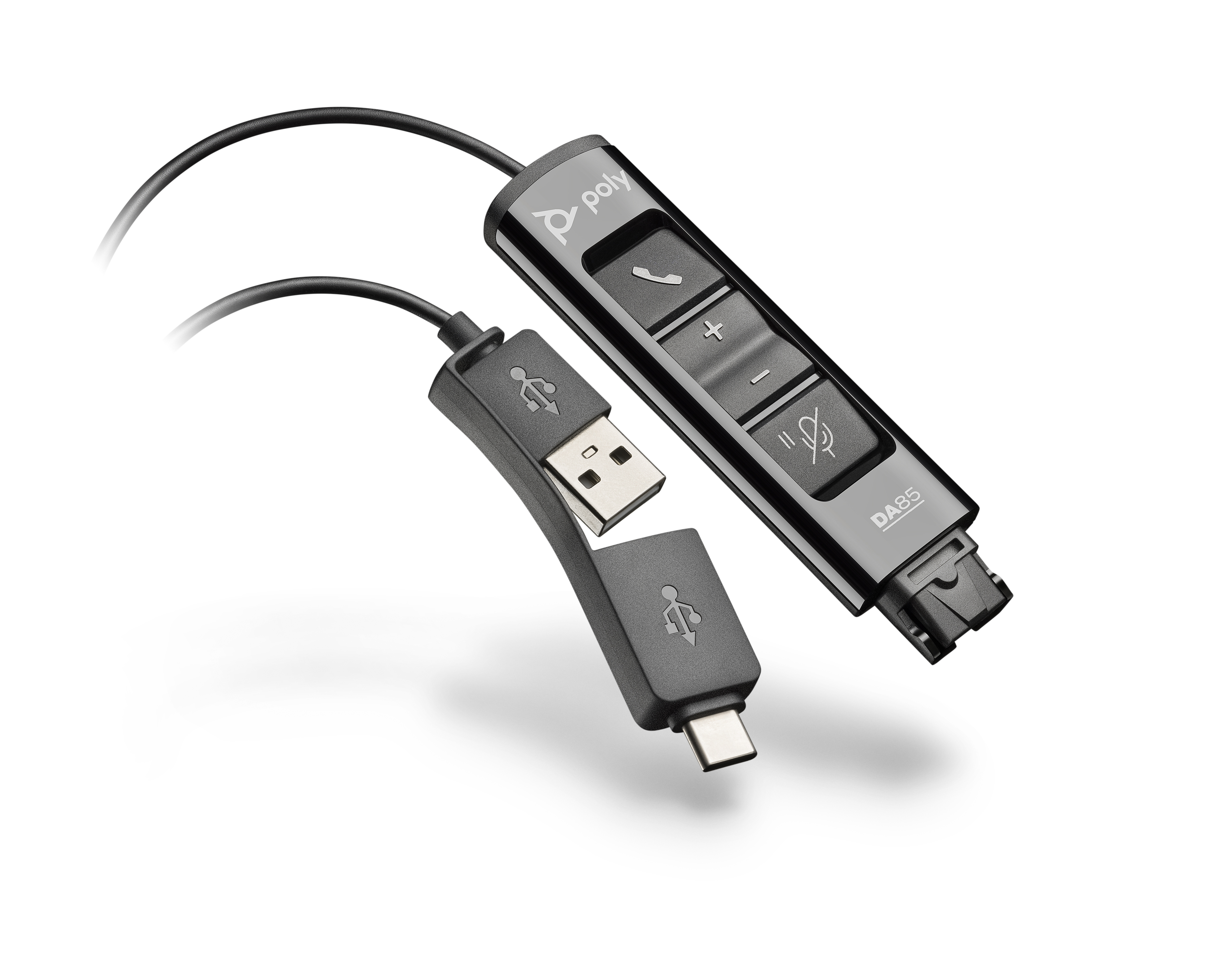 poly da85 usb-a & usb-c adapter for plantronics headset view