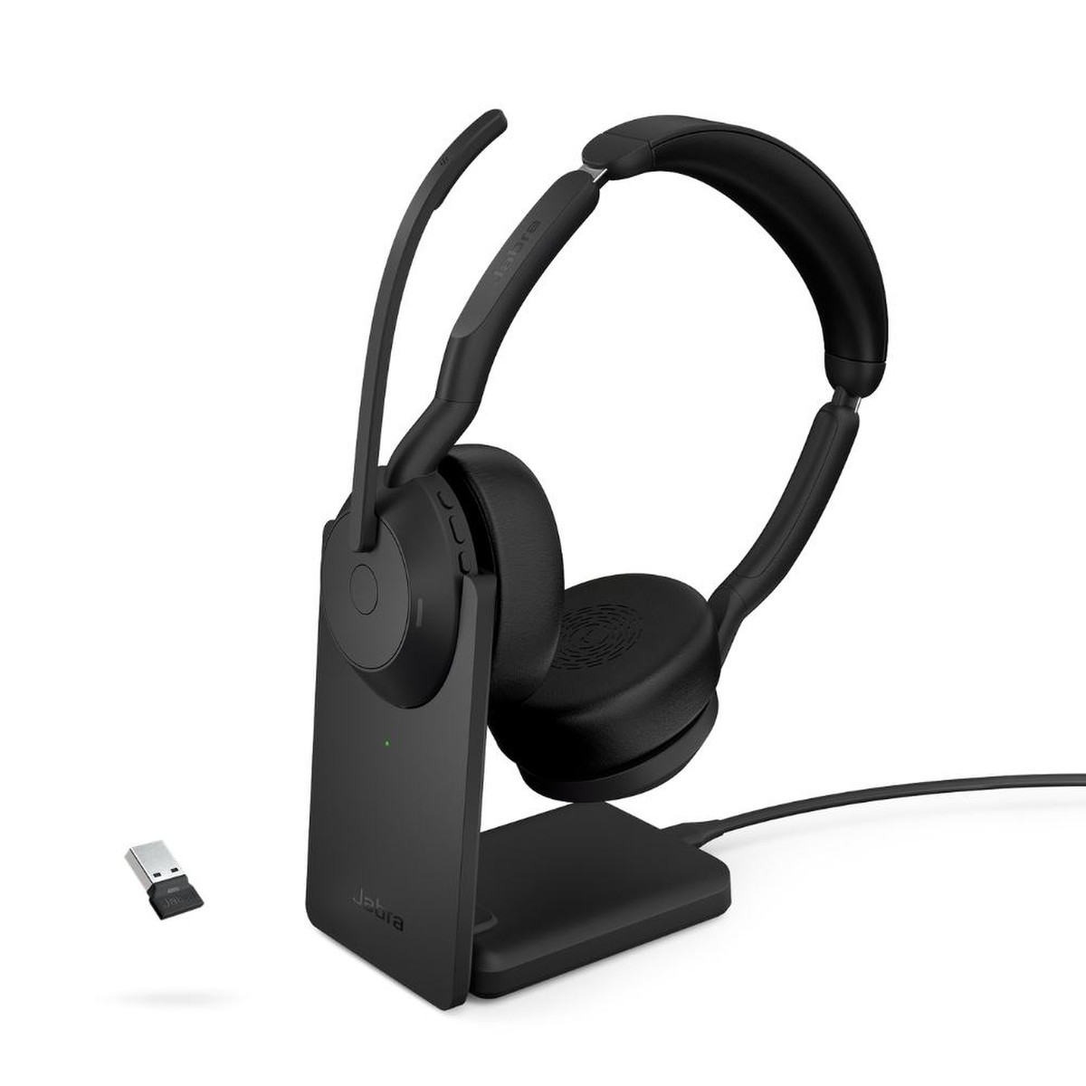jabra evolve2 55 uc stereo usb-a wireless headset ms teams stand view
