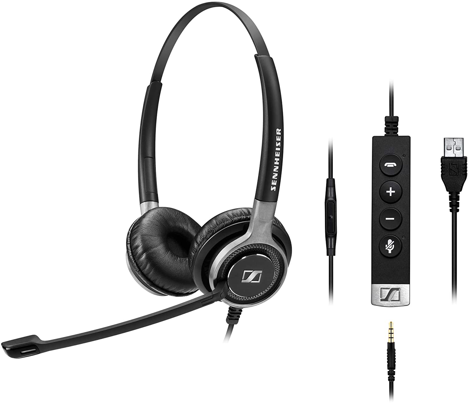 sennheiser sc 665 usb-a double sided headset w/3.5mm ms teams view