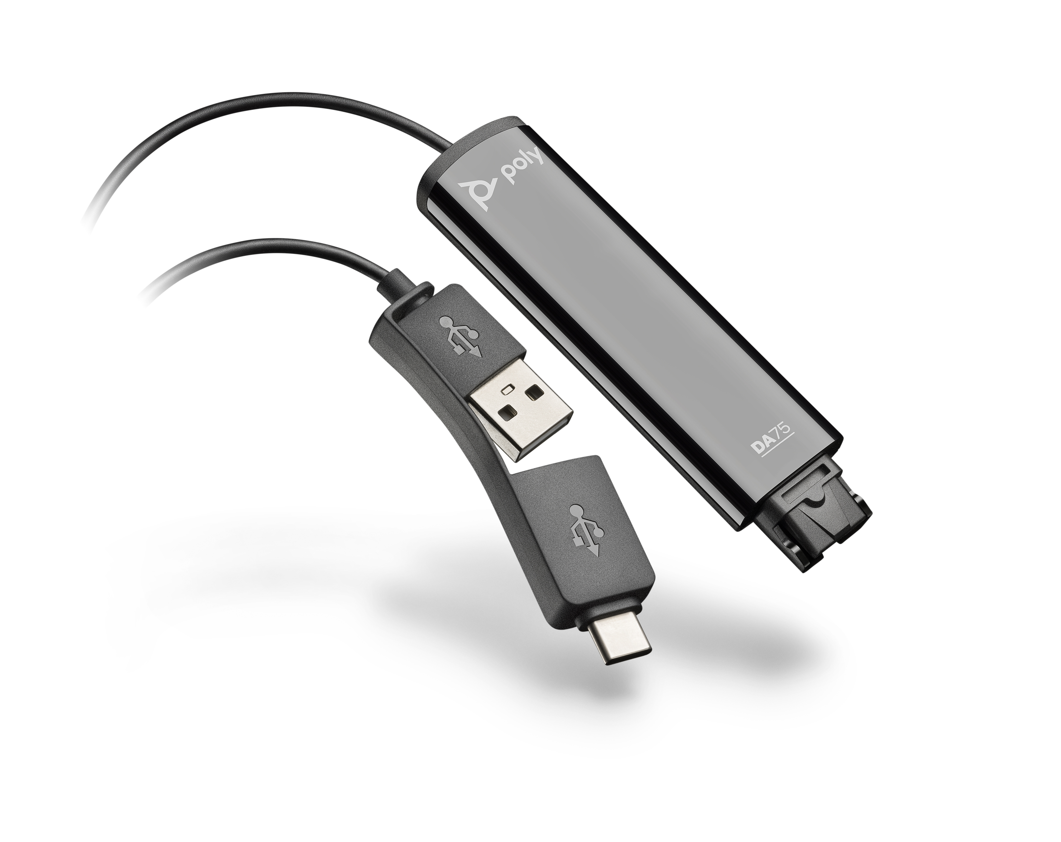 poly da75 usb-a & usb-c adapter view