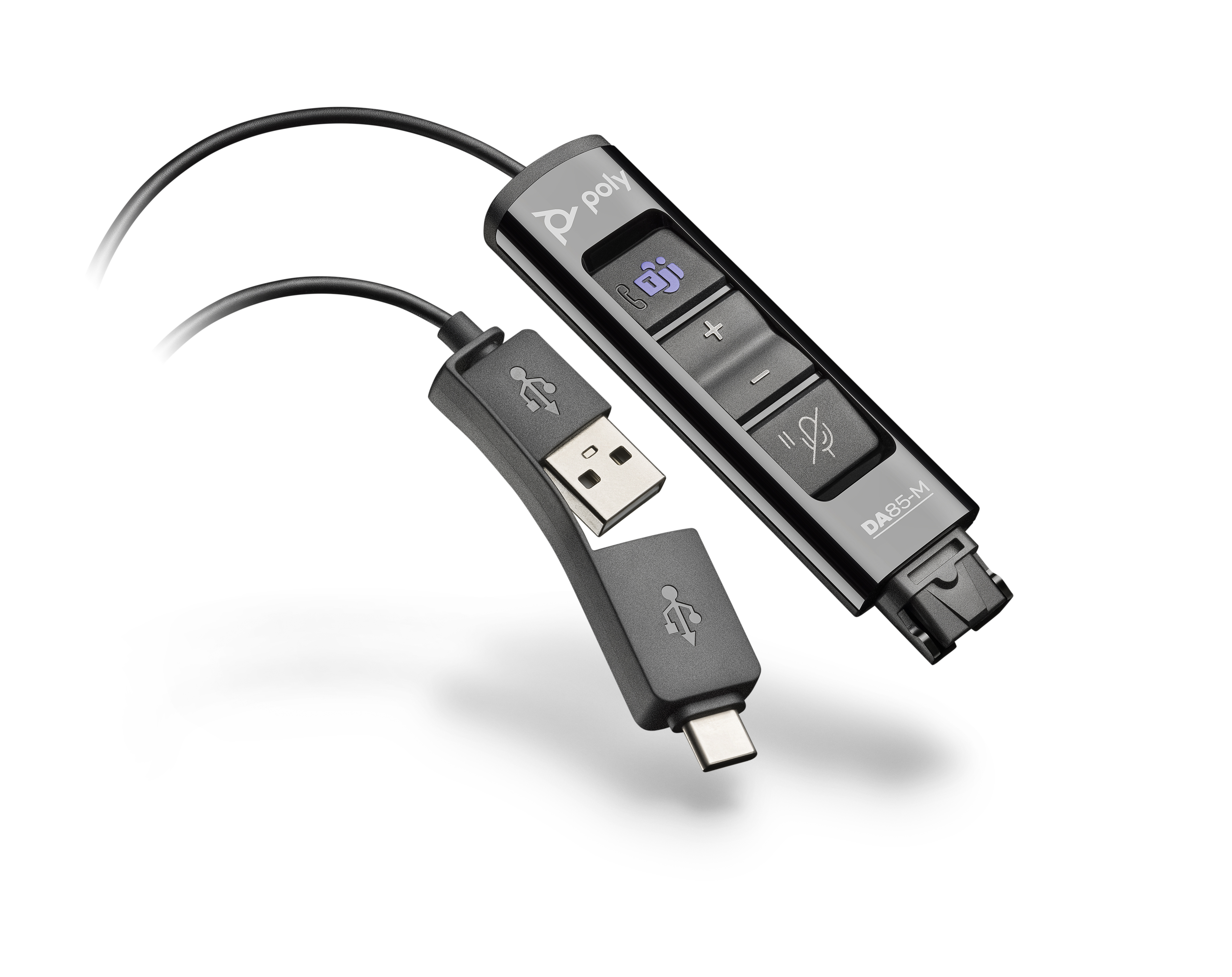 poly da85-m usb-a & usb-c adapter poly qd headset, teams cert view