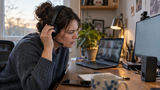 Remote worker troubleshooting the wrong microphone and speaker in Zoom