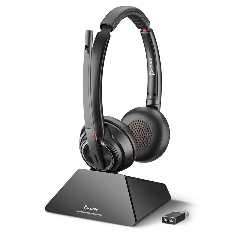 Poly Savi 8220 DECT Wireless Stereo Headset - Active Noise Cancellation