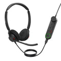 Duo Engage 50 II headset, boom mic lowered, with mute, volume and green call keys on the controller