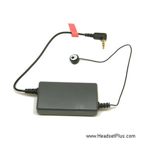 Electronic hook switch box with a 2.5 mm angled plug and a small round sensor on a lead