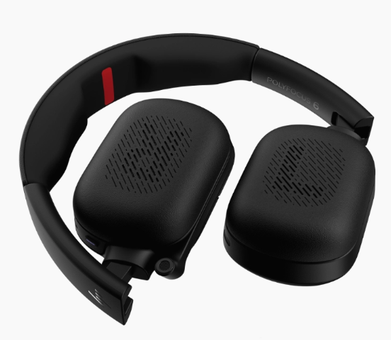 HP Poly Focus 6 Series Headsets designed for hybrid work in stereo wearing styles.