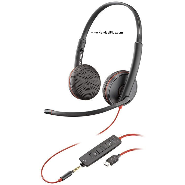 Plantronics C3225 Blackwire Stereo USB-C Headset, 3.5mm MS Skype