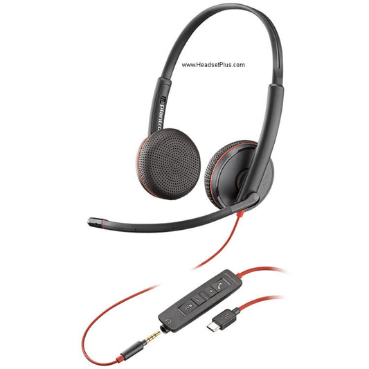 Plantronics C3225 Blackwire Stereo USB-C Headset, 3.5mm MS Skype