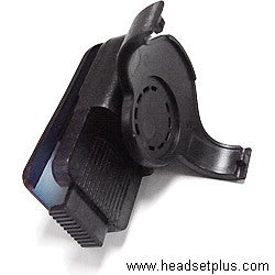Black plastic swivel belt clip that attaches to the back of the cordless handset