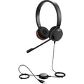 Stereo version of the Jabra Evolve 20 SE with ear cups on both sides and an inline USB-A controller