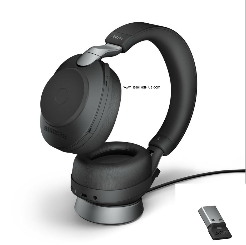 jabra evolve2 85 uc stereo bluetooth usb-a headset w/stand view