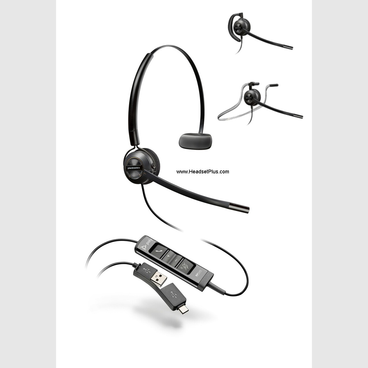poly encorepro ep545 usb (a,c) convertible headset uc view