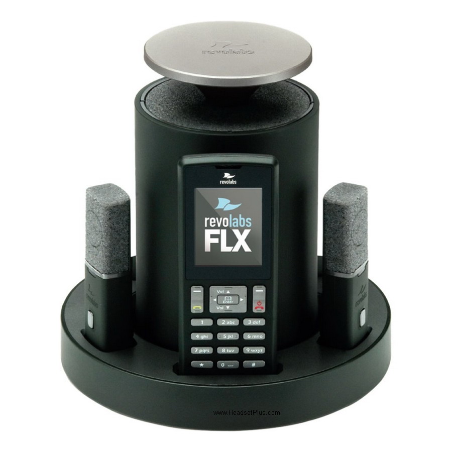 revolabs flx wireless conference phone w/2 tabletop mics view