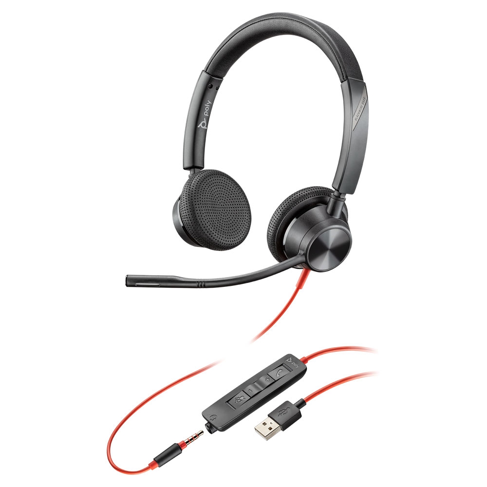 poly 3325 blackwire usb-a stereo headset w/3.5mm jack, ms teams view