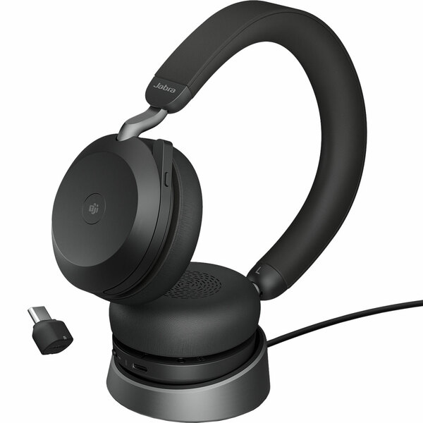 jabra evolve2 75 uc stereo bluetooth headset usb-c w/stand view