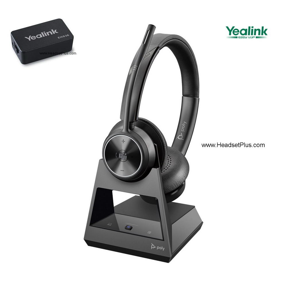 poly savi 7320 + ehs remote answer wireless headset for yealink view
